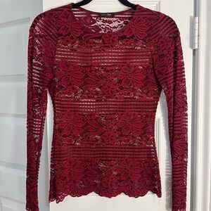 Forever 21 Floral Lace Long Sleeve Top - Burgundy